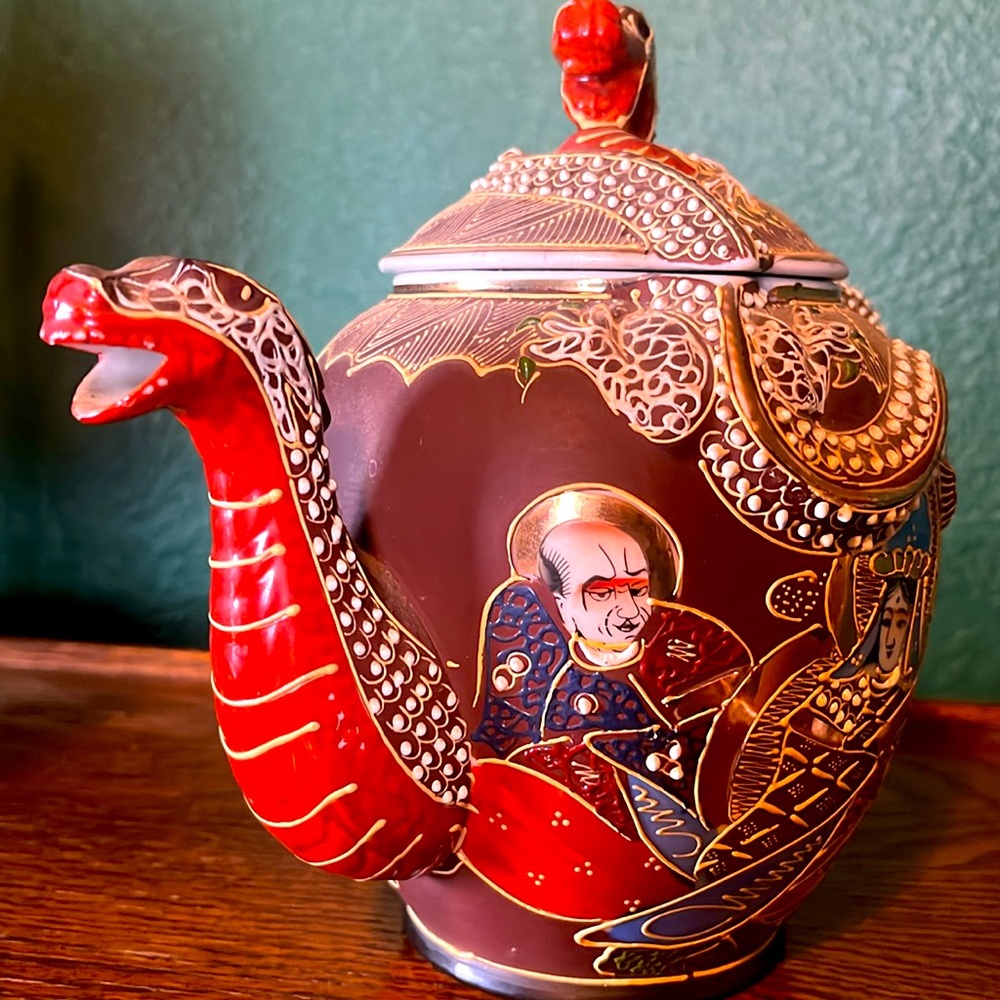 Rare Teapot Vintage Japanese Kutani Satsuma Lithophane Geisha Godess Kanna - Picture 2 of 6